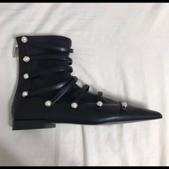 Zara Trafaluc Black Faux Pearl Ankle Boots - Picture 3 of 6